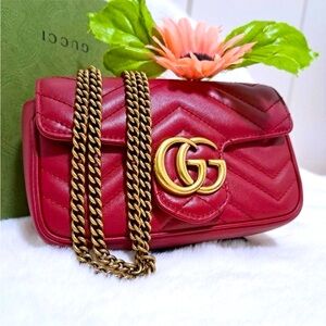 Gucci Red Leather Mini Marmot Crossbody Bag.